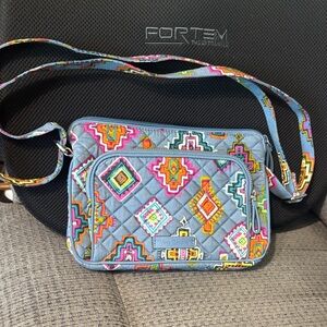Vera Bradley Light Blue Quilted Crossbody with Multicolor Geometric Print